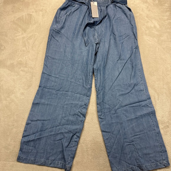 Daniel Rainn Pants - DR2 by Daniel Rainn Jeans Women's Large Blue Denim Wide Paperbag Waist Tie Waist